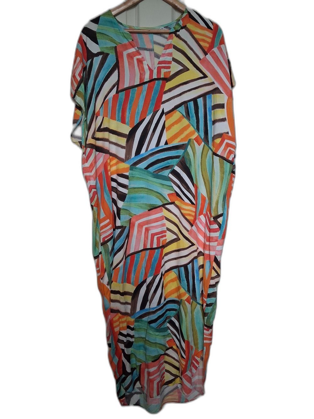 Jams World Multi-Stripe Artsy Oversized V-Neck Maxi Dress Resort Beachy Lagen S